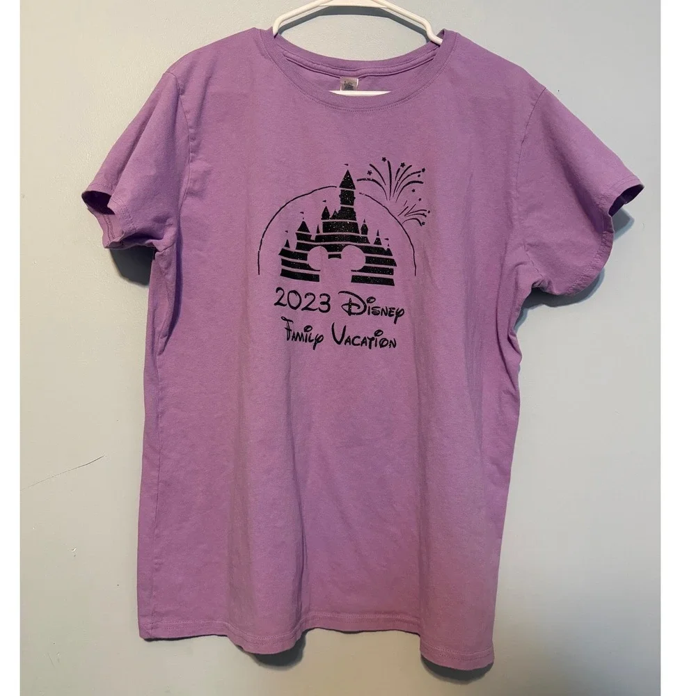 Delta Soft 2XL 2023 Disney Family Vacation Purple Glitter Graphic T-Shirt 1982